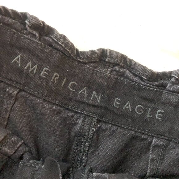 American Eagle Mom Short Black Denim High-Waist Paperbag Shorts Size 00 - Picture 3 of 6